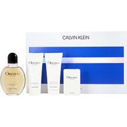 Obsession By Calvin Klein Edt Spray 4 Oz & Aftershave Balm 3.4 Oz & Hair And Body Wash 3.4 Oz  & Edt Travel Spray 0.67 Oz For Men