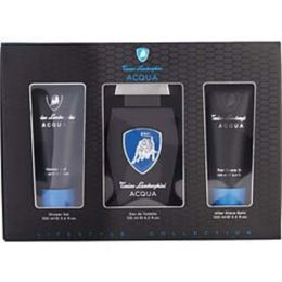 Lamborghini Acqua By Tonino Lamborghini Edt Spray 4.2 Oz & Aftershave Balm 3.4 Oz & Shower Gel 3.4 Oz For Men